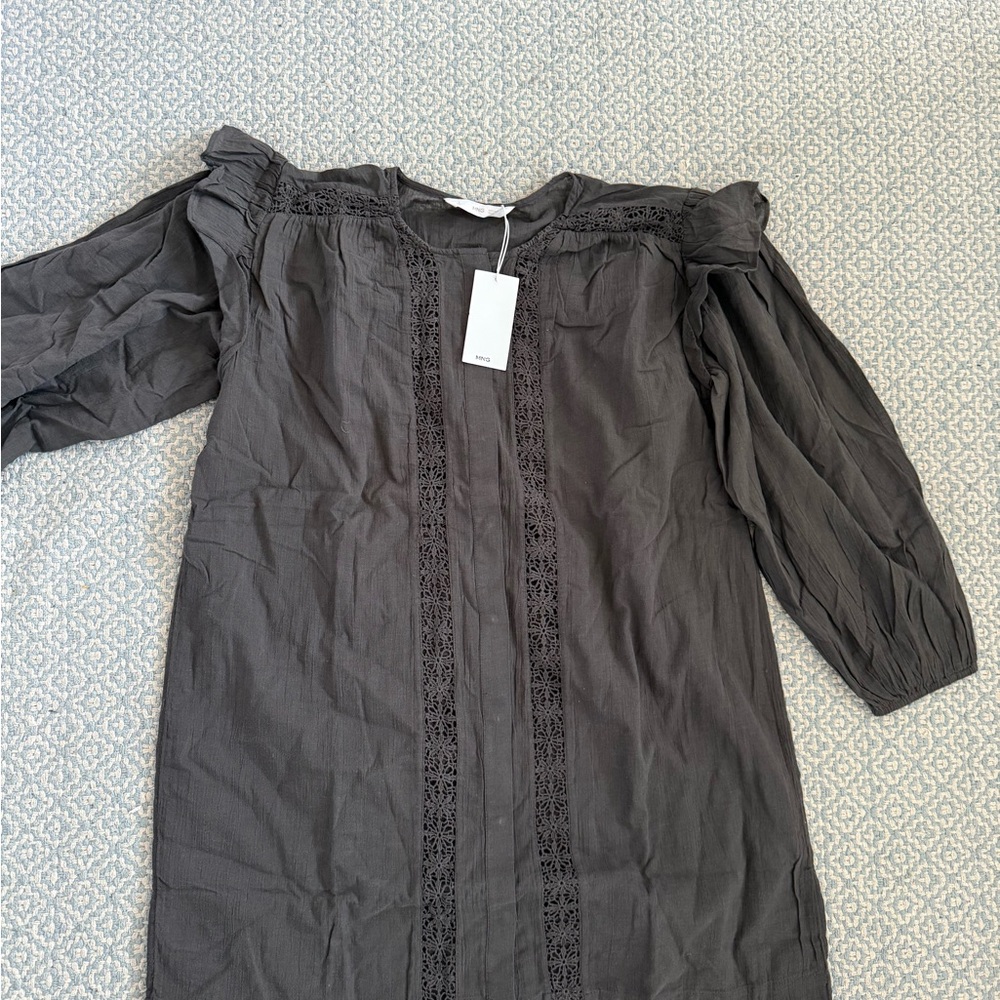 Mango Gray Lace-Detail Blouse